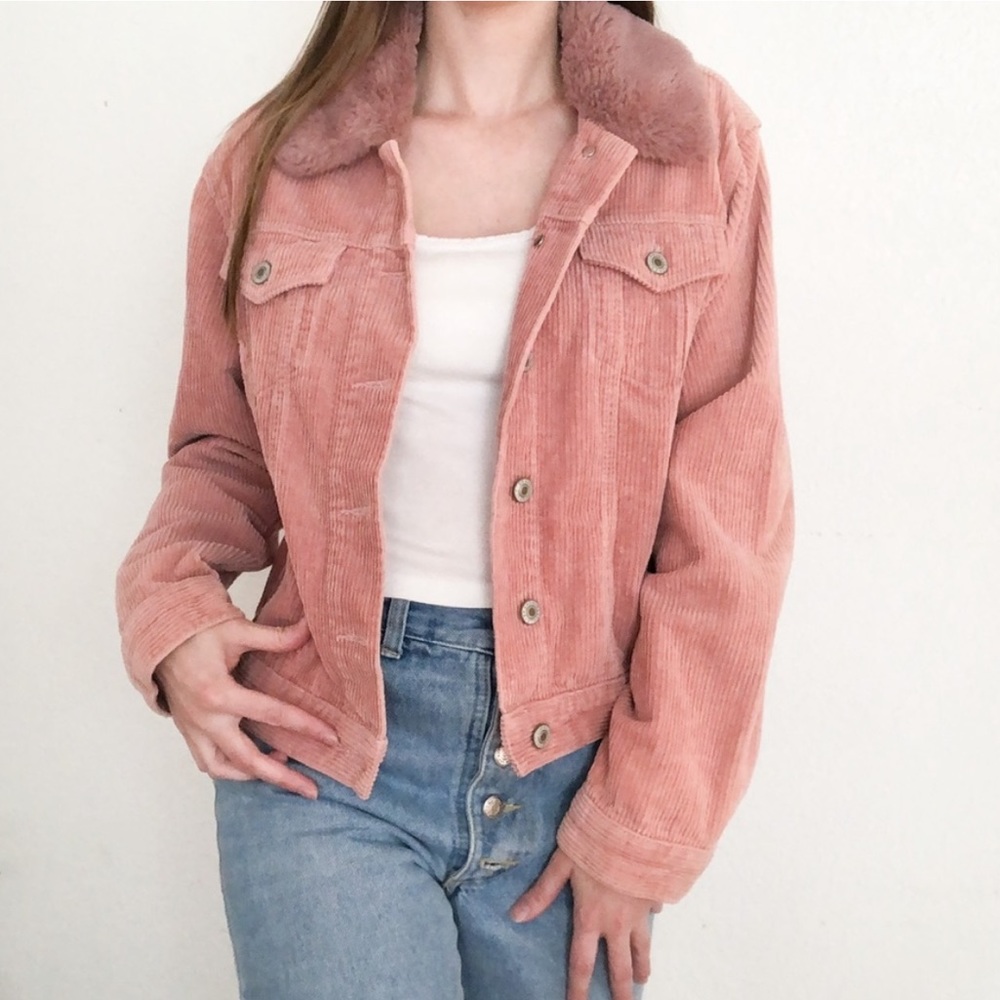 Brandy Melville corduroy fur collar trucker jacket